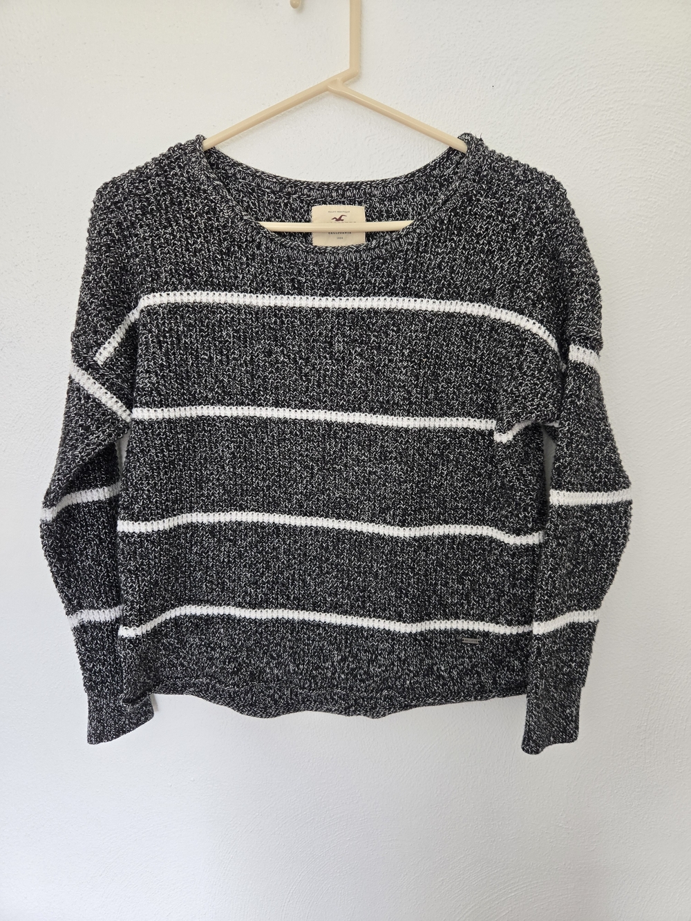 Hollister Black & White Marled Stripe Crewneck Sweater